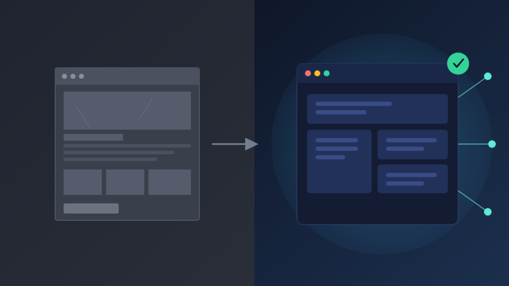 AI-friendly website redesign — old website transforming