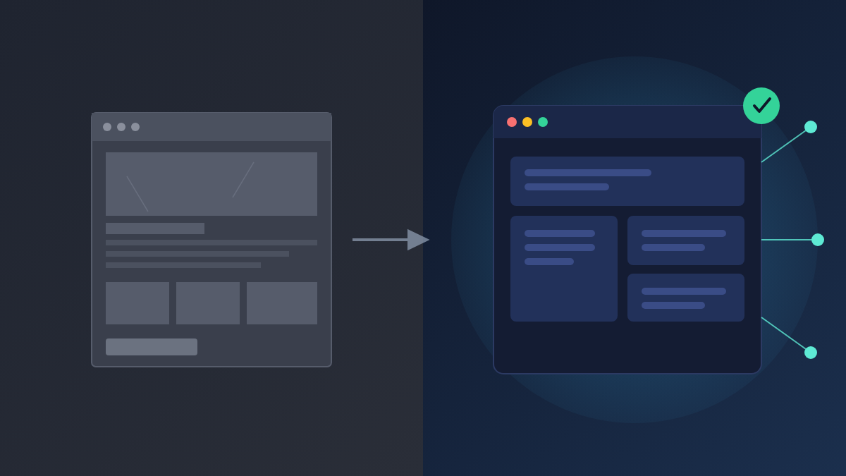 AI-friendly website redesign — old website transforming